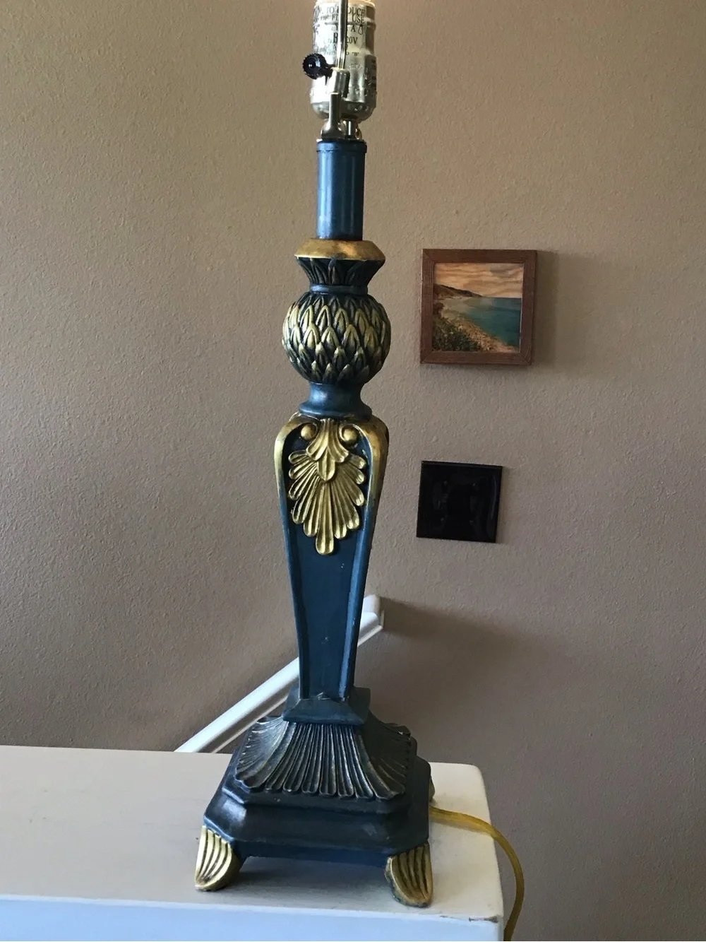 Vintage Green Gold Cast Plaster Elegant Table Lamp
